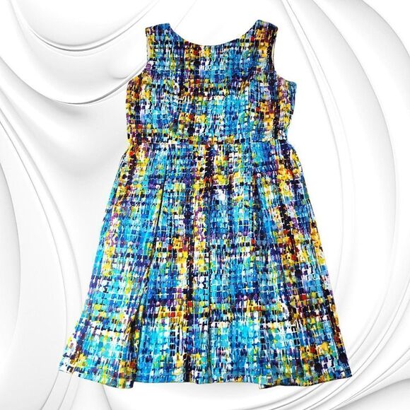 Ellen Tracy multi-color blocks sleeveless princess dress - Picture 2 of 7